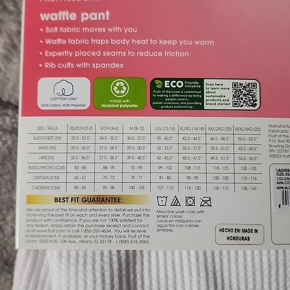 Fruit of the Loom Women's Eversoft Waffle Thermal Pants XS - Picture 7 of 7